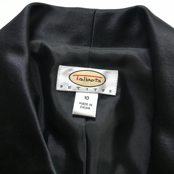 TALBOTS PETITES Black Velvet Blazer Satin Tuxedo Collar Jacket Size 10P Petite - Picture 8 of 16